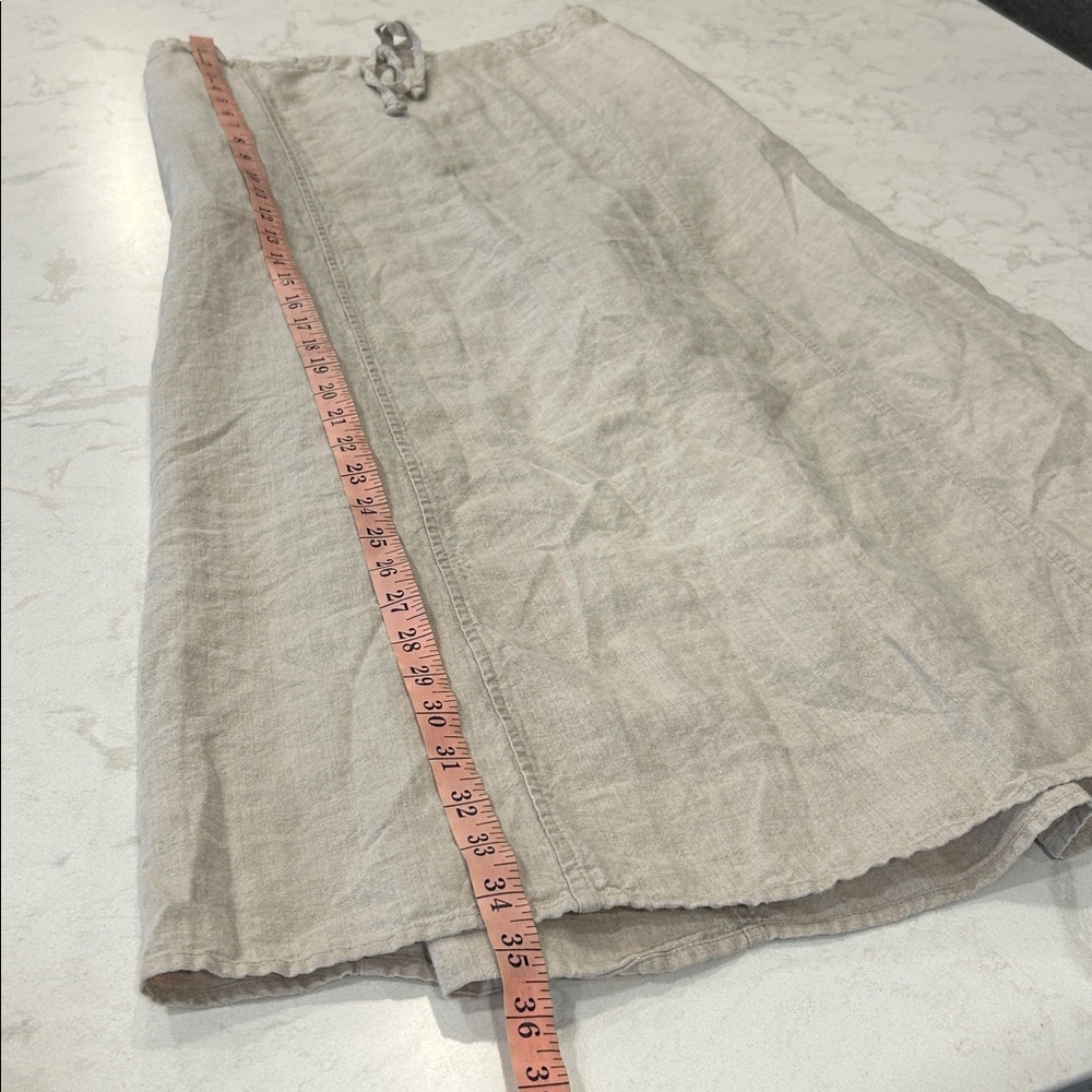 Vintage J. Jill Size M 100% Linen Skirt Beige Pull On Midi Lagenlook Boho - Picture 6 of 9